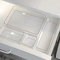 Drawer Organizer Tray Set for Desk and Cabinet, Clear Plastic Storage Box for Stationery and Small Items