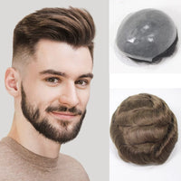 Men's 8x10 inch 0.06-0.08mm PU Base Human Hair Toupee