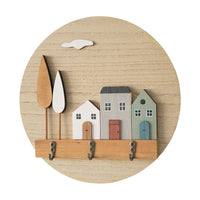 Nordic Style Wooden Wall Mounted Key Holder with Hooks for Entryway