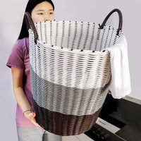Large Woven-Look Plastic Laundry Hamper with Lid