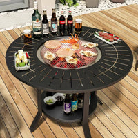 Outdoor Patio BBQ Grill Table Set with Chairs for Garden Villa Balcony
