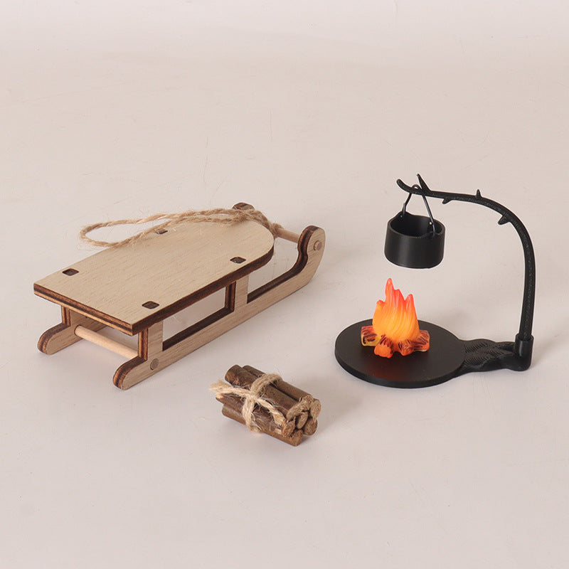 Miniature Christmas Sleigh and Hanging Stove Dollhouse DIY Kit