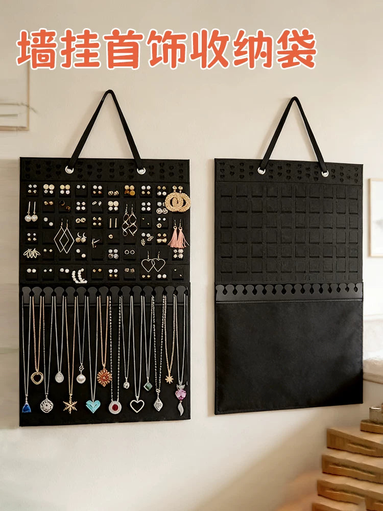 Felt Wall Hanging Jewelry Organizer for Earrings, Necklaces, and Studs - Display Storage Bag