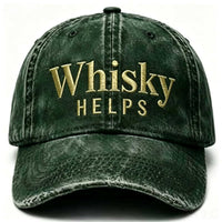Washed Distressed Baseball Cap with Whiskey Embroidery, Adjustable Outdoor Sun Hat