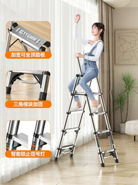 Aopeng Telescopic Folding Household Ladder, Thickened Aluminum Alloy Indoor A-Frame Safety Ladder