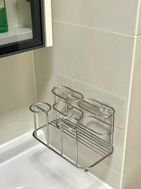 304 Stainless Steel Toothbrush Holder & Mouthwash Cup Organizer with Towel Basket, No-Drill Wall Mount