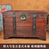 Vintage Wooden Storage Trunk with Lock, Retro Decorative Treasure Chest