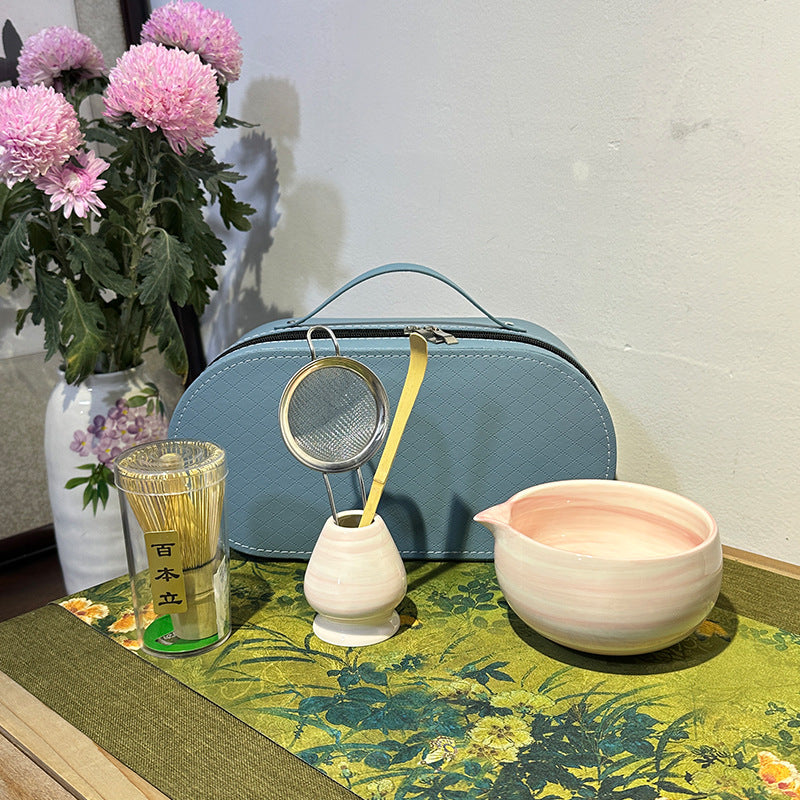 Japanese Ceramic Matcha Bowl Set with Whisk Holder and Bamboo Whisk