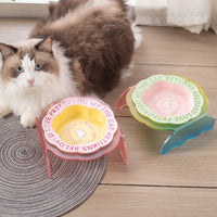 Ceramic Cat Bowl with Elevated Acrylic Stand, Anti-Tipping Pet Food and Water Dish for Neck Protection