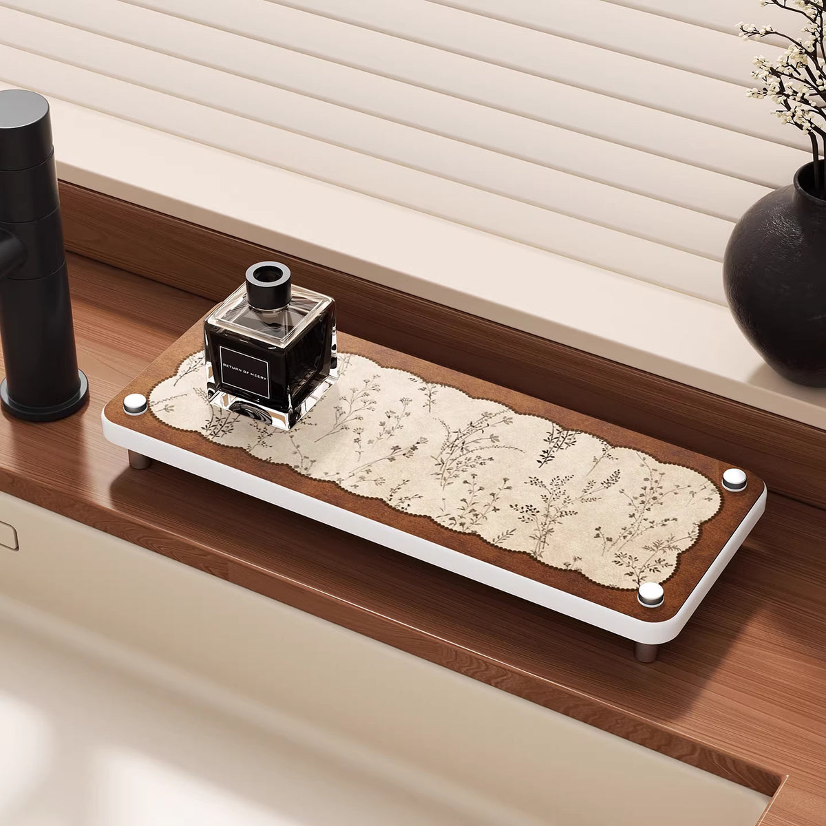 Diatomaceous Earth Bathroom Countertop Organizer Tray with Cylindrical Feet