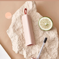 Portable Travel Toothbrush Holder with Handle - Compact Toothpaste & Mouthwash Cup Organizer
