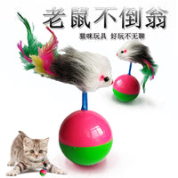 Cat Tumbler Mouse Toy with Colorful Feather for Play and Entertainment - Self-Amusement Pet Toy
