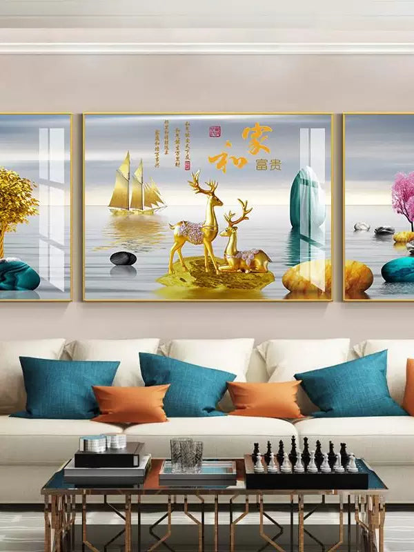 Modern Minimalist Landscape Triptych Wall Art for Living Room Sofa Background