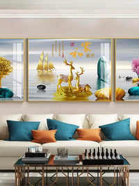 Modern Minimalist Landscape Triptych Wall Art for Living Room Sofa Background