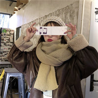 Korean Style Knitted Wool Scarf for Women, Thickened Warm Neck Warmer, Solid Color
