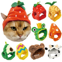 Cute Pet Costume Headwear for Cats & Small Dogs - Frog, Rabbit, Lion, Bear, Fruit & Christmas Designs