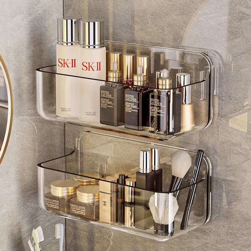 Wall-Mounted Bathroom Organizer Shelf with Drainage Holes, PET Plastic Cosmetic Storage Rack