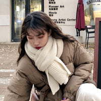 Korean Style Knitted Wool Scarf for Women, Thickened Warm Neck Warmer, Solid Color