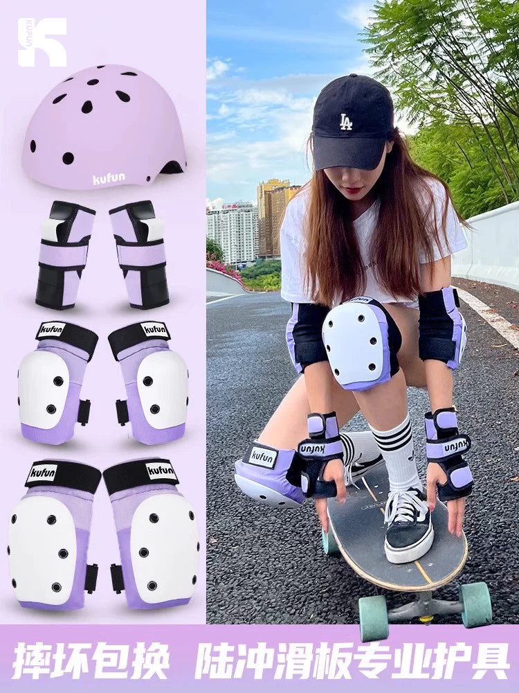 Kufeng Skateboard Protective Gear Set with Helmet, Knee Pads, and Hip Pads for Kids and Adults