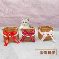 Beaded Imitation Rattan Woven Storage Basket Round Square Home Bedroom Organizer Box Sundries Storage