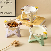 Ceramic Pet Bowl with Raised Stand for Cats and Small Dogs, Anti-Slip, Neck Protection, Food and Water Dish