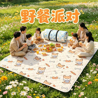 Portable Outdoor Camping Picnic Mat with Cute Shiba Inu Pattern, Moisture-proof and Machine Washable