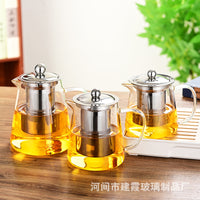 Heat-Resistant Glass Teapot with Stainless Steel Infuser and Cups for Home Use