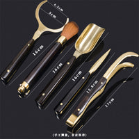 Brass Tea Ceremony Utensil Set with Wooden Handles - 6-Piece Kung Fu Tea Accessories