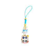 Lucky Cat Bell Keychain Bag Charm - Ceramic Maneki-Neko with Metal Accents