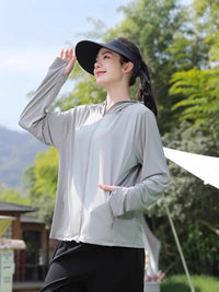 Women's Ice Silk UPF 50+ Sun Protection Hoodie Jacket Lightweight Breathable Loose Fit Cardigan for Summer Outdoor Activities