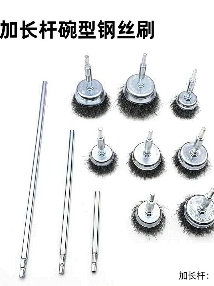 Hex Shank Extended Black Steel Wire Cup Brush for Pipe Cleaning and Rust Removal