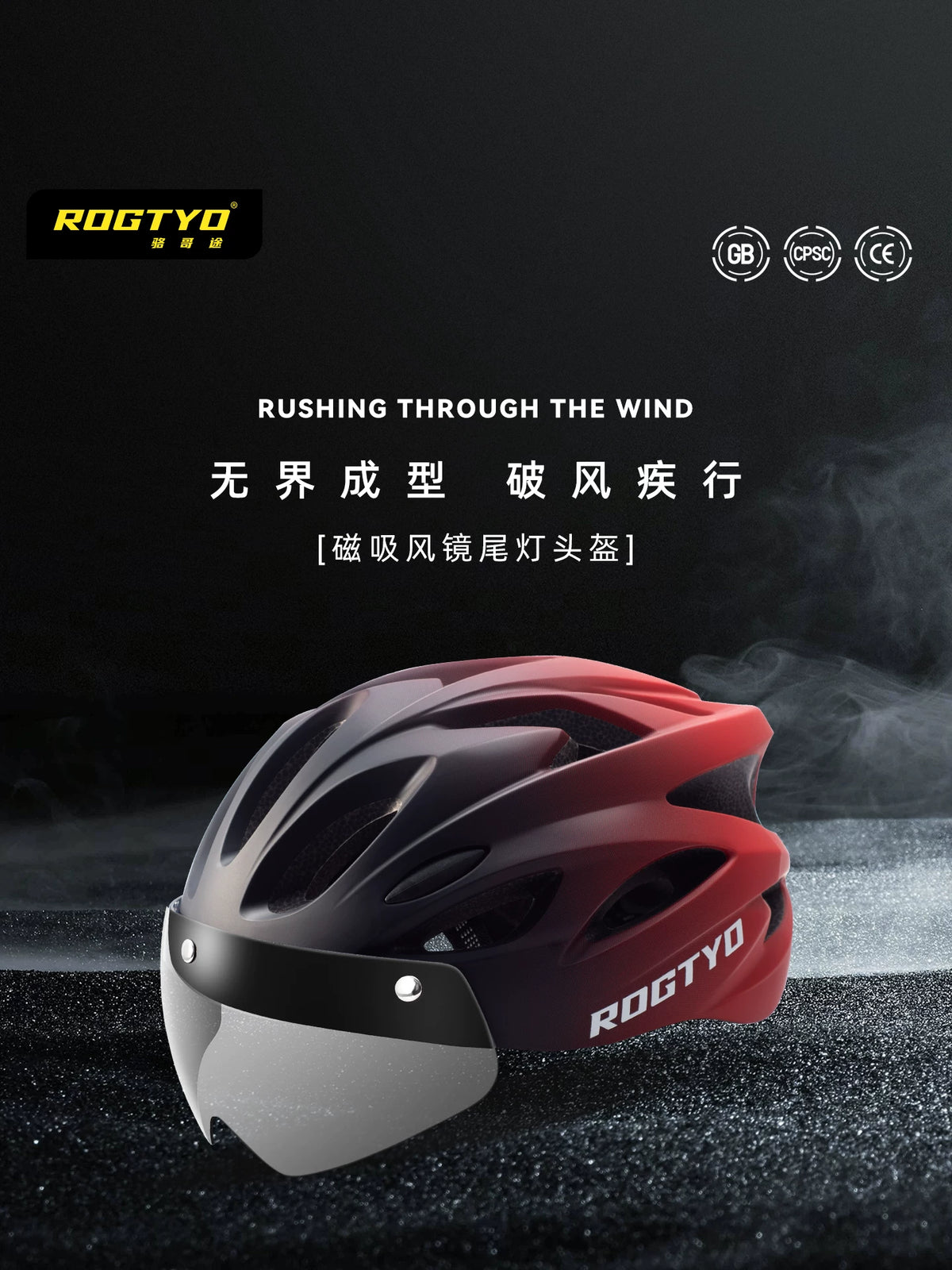 ROGTYO Cycling Helmet with Magnetic Goggles and Taillight for Road and Mountain Bikes