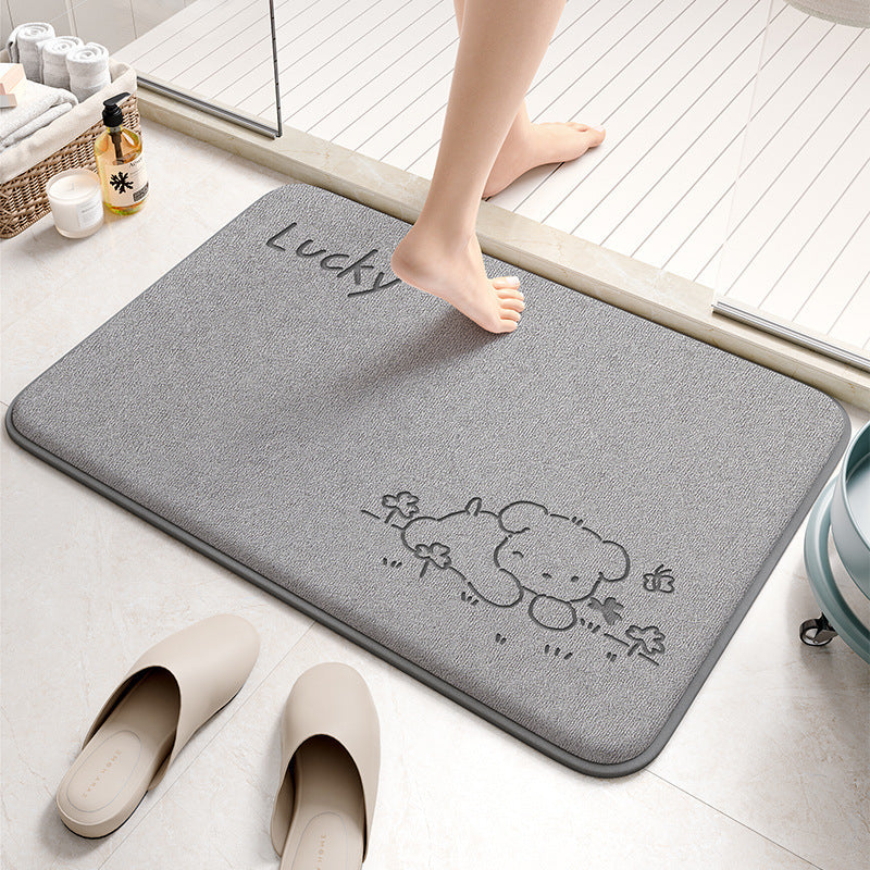 Cartoon Flannel Bathroom Mat Absorbent Non-Slip Floor Mat for Home