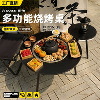 Portable Folding Outdoor BBQ Grill Table with Charcoal Smoker for Home Patio Camping