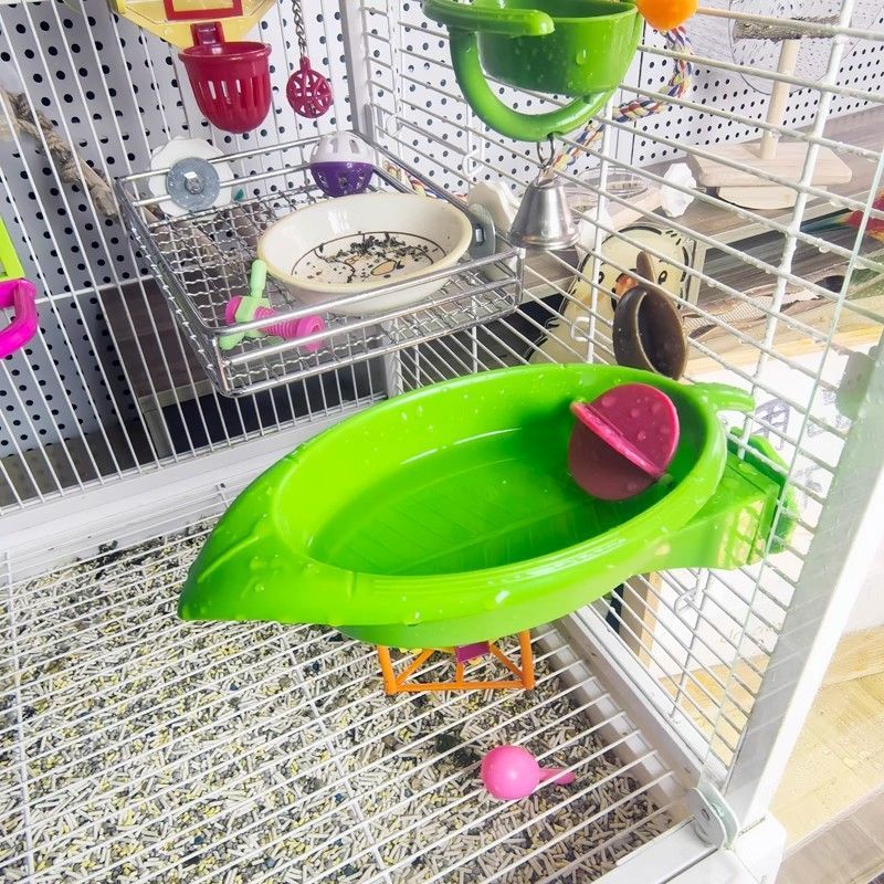 Bird Bath Tub Feeder for Parakeets Cockatiels Lovebirds - Cage Mounted