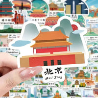 Cartoon Hand-Drawn Travel Landmark Stickers for Scrapbooking and Decoration