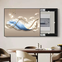 Modern Minimalist Feather Pattern Electrical Meter Box Decorative Cover Painting, Wall-Mounted or Flip-Up