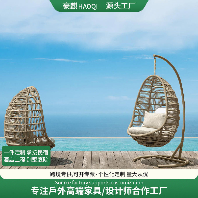 Outdoor Rattan Woven Egg Chair Swing for Patio Balcony Garden
