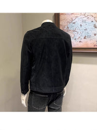 Men's Suede Leather Jacket Stand Collar Casual Slim Fit Motorcycle Coat