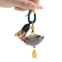 Creative Chinese Style Brocade Fan Keychain with Koi Fish Design for Bags and Gifts