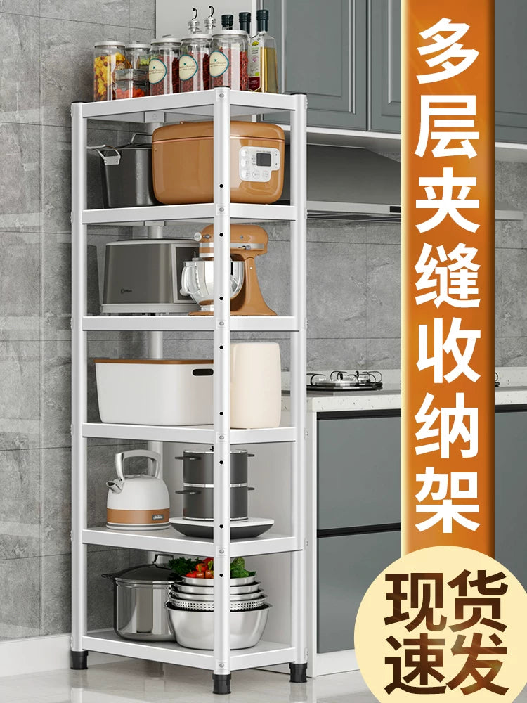 Thickened Steel Kitchen Storage Rack Multi-layer Floor Standing Microwave Oven Pot Rack for Narrow Gaps