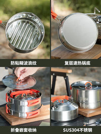 Outdoor Camping Cookware Set with 304 Stainless Steel Kettle and Pot