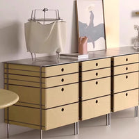 Birch Wood Chest of Drawers Simple Ocean Board Sideboard Four-Drawer Storage Cabinet Multi-layer Solid Wood Floor-standing Stainless Steel Bar Cabinet