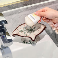Luxury Floral Glass Soap Dish with Drainage for Bathroom and Hotel