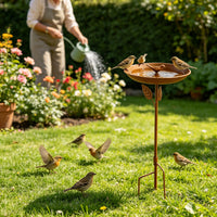 Outdoor Metal Bird Bath Feeder with Garden Stake for Lawn and Patio
