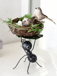 Artificial Woven Bird Nest with Faux Birds for Photography Props and Home Decor
