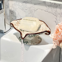 Luxury Floral Glass Soap Dish with Drainage for Bathroom and Hotel
