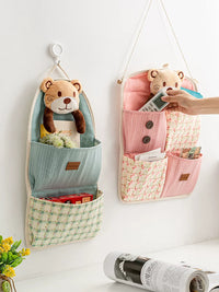 Fabric Wall Hanging Storage Bag with Multiple Pockets for Keys, Phones, and Small Items