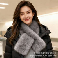Faux Mink Fur Scarf Winter Thickened Faux Fox Fur Neck Warmer Windproof Warm Cross Collar