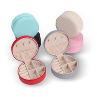 Round PU Leather Travel Jewelry Box with Zipper Closure for Earrings, Rings, and Bracelets